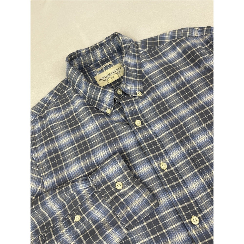 Denim & Supply Ralph Lauren Shirt Mens M Button up Blue White Plaid Long Sleeve